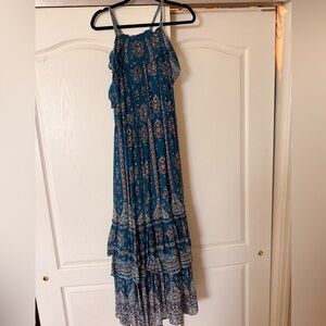 Anthropologie Teal Paisley Tiered Maxi Dress